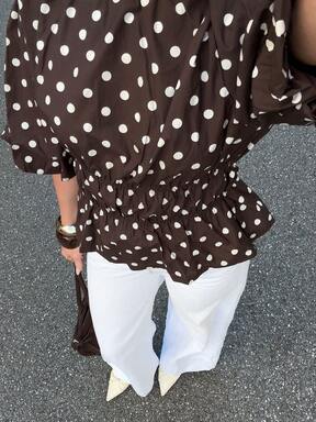 Siren Gaze New Brown Polka Dot Puff Sleeve Blouse For Women Spring