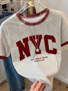 Resyla Áo thun nữ tay ngắn cổ tròn in chữ, kiểu dáng thường ngày, đa năng. - Nhiều màu - Xem 4