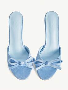 CUCCOO CHICEST Women's Fashion Bow Decor Daily Wear Versatile High Heel Slide Sandals Valentine's Day Elegant Shoes Wedding Shoes Summer Shoes Bride Shoes - Blue - View 3