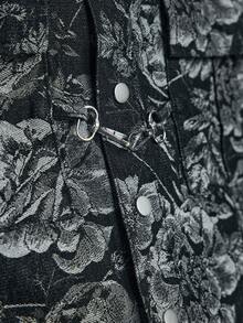 ROMWE MEN Street Life 男士前开襟休闲时尚百搭夏季衬衫，纹理花卉牛仔上衣 - 黑色 - 查看 2