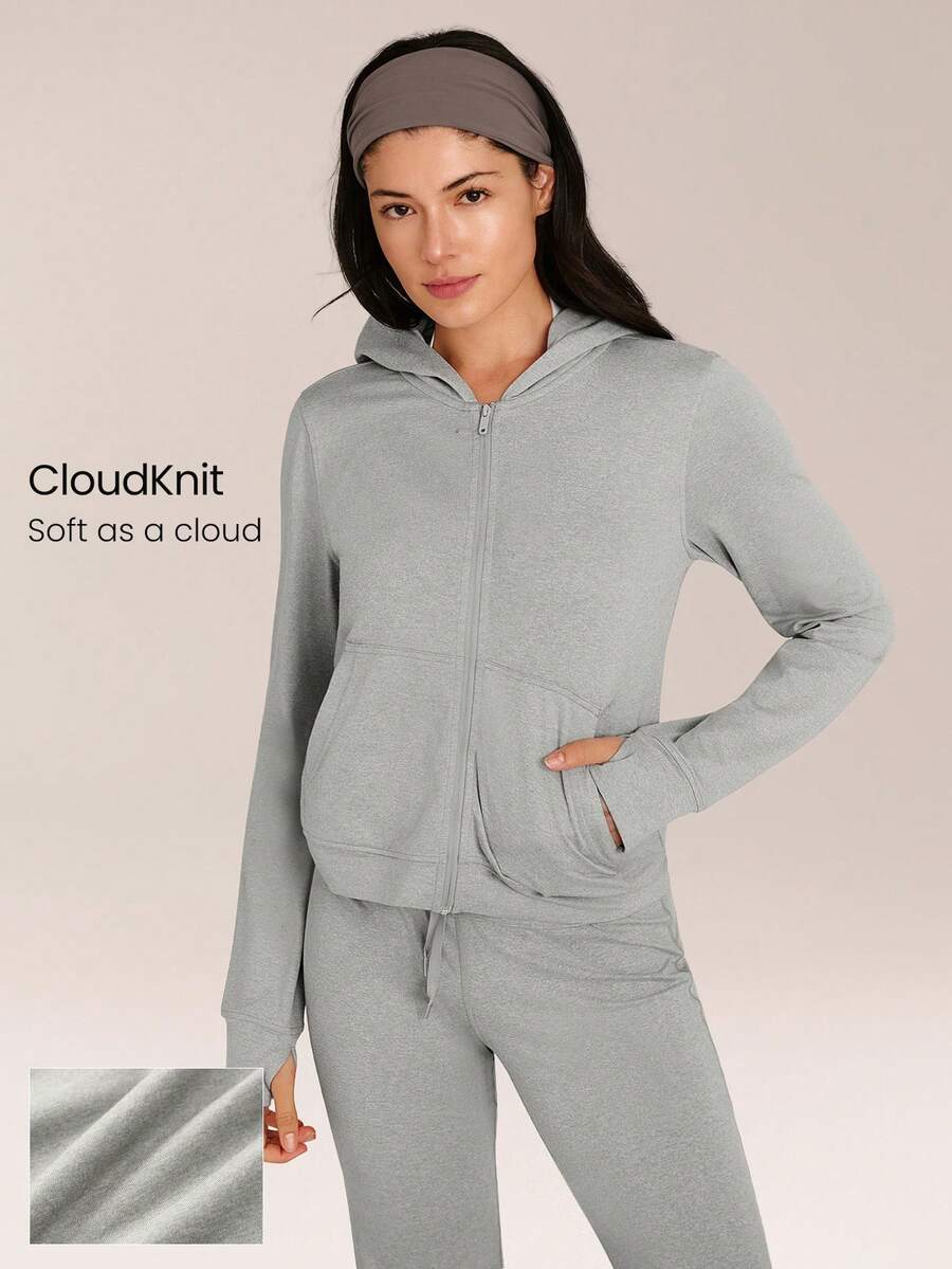 GLOWMODE CloudKnit City Chill Fitted Side Pockets Elastic Cuffs Zip-Front Hoodie Jacket Daily Casual Street Wear - Grey - View 1