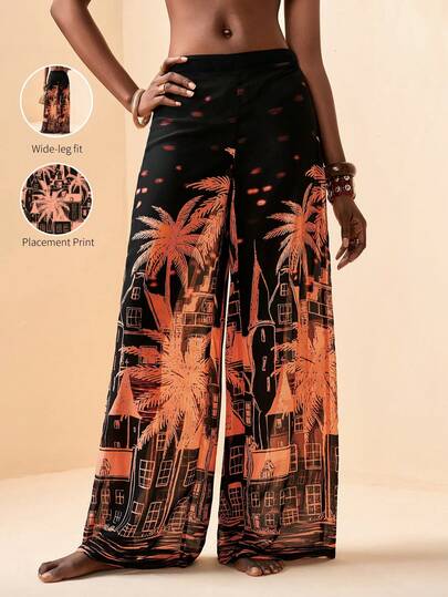 Zivah 2026 Vacation Casual Beach Sheer Printed Loose Pants & Cover Up