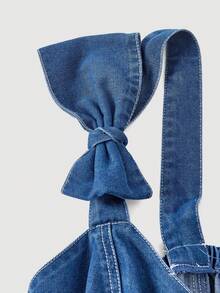 GlowEve CURVE 大码女式牛仔无袖上衣，带蝴蝶结和荷叶边下摆 - 藍色 - 查看 3