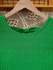 Tween Girls' Spring/Summer Vacation Beach Tropical 3D Bow Round Neck Sleeveless Ruffle Cap Sleeve Sweet Spring Style Mid-Length Dress - Green - View 4