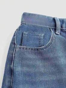 SHEIN Girlism 少女Y2K宽松休闲牛仔裤，带口袋和阔腿设计，适合暑假穿着 - 中等水洗藍 - 查看 4