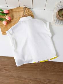 Emery Rose Kids Young Girl Cute Girl Pattern Casual Woven Shirt - White - View 2