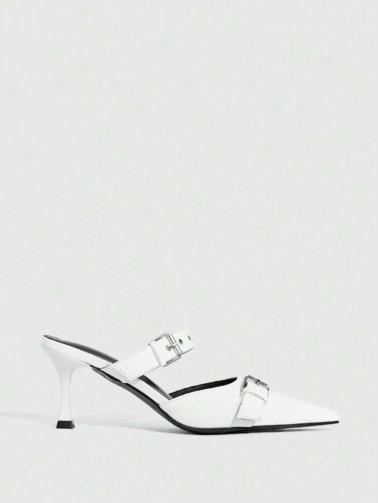 CUCCOO SZL Women's White Buckle Fashionable High Heels Valentine's Day