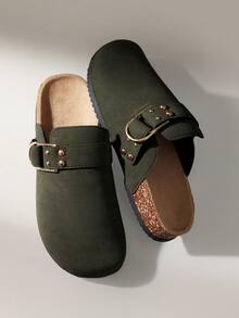 Solecia 女士搭扣设计休闲一脚蹬穆勒鞋 - 墨綠色 - 查看 2