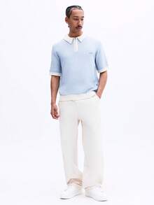 SUMWON Relaxed Quarter Zip Textured Knit Polo Short Sleeve Collared Spring Summer Casual Everyday - Blue - View 3