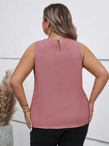 SHEIN Clasi Plus Size Plain Simple Round Neck Sleeveless Shirt - Coral Pink - View 2