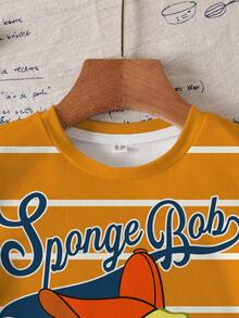 SpongeBob SquarePants | SHEIN 男童圆领短袖休闲卡通可爱印花夏季T恤， - 白色 - 查看 5