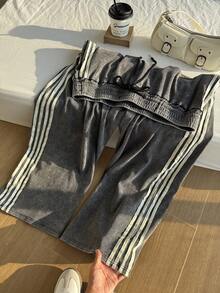 Comfortcana 加大码黑色直筒宽松休闲裤，抓绒面料 - 黑色 - 查看 7