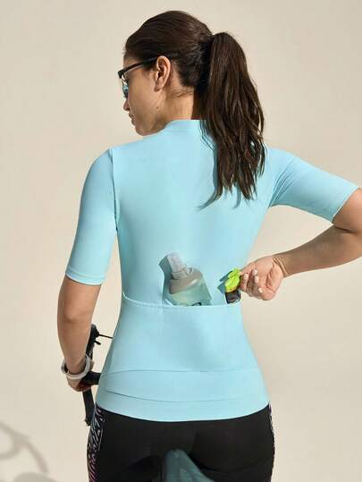 Exploreva Women's Solid Color Stand Collar Short Sleeve Casual Slim Fit Outdoor T-Shirt & Tank Top Woman Cycling Jersey Cycling Top