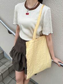 FRIFUL Women's Casual Loose Fit Contrast Color Trim T-Shirt, Versatile For Spring And Summer - Beige - View 4