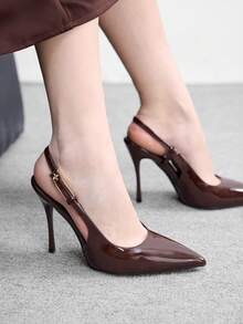 CUCCOO BIZCHIC Women's Back Strap Decor Bowknot High Heel Pumps, Wine Red Color Spring Shoes Spring Break Easter For Christmas Spring Shoes - Coffee Brown PU - View 5