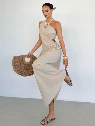 Siren Gaze Cotton Hollow-Out Long Dress For Women