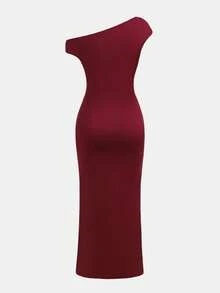 SHEIN Vestido elegante con aplicaciones de strass para niña preadolescente con bolso de hombro - Burdeos - Ver 3