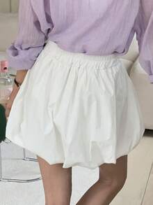 DAZY 少女高腰纯色休闲时尚泡泡裙 - 白色 - 查看 5
