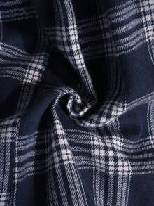 SHEIN 少女休闲百褶格子裙，藏青色和白色，适合外出、上学、通勤和日常穿着 - 藏蓝色 - 查看 4