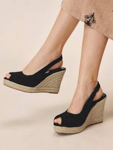 Styleloop Sandal đế xuồng hở mũi, chống thấm nước, thích hợp cho nữ, phù hợp đi nghỉ mát mùa hè. - màu đen - Xem 3