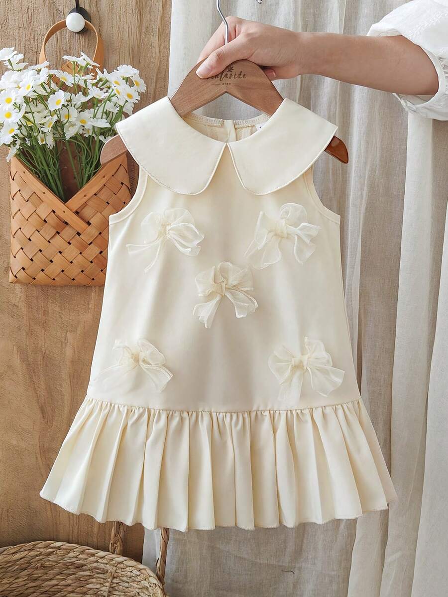 SHEIN 女婴可爱无袖公主连衣裙，彼得潘领，夏季 - 白色 - 查看 1