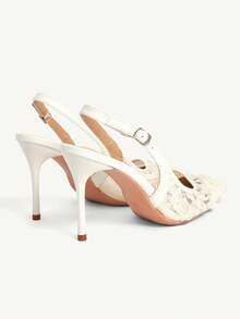 CUCCOO CHICEST 四季新款花朵网纱尖头高跟鞋性感优雅网纱女式高跟鞋露跟性感优雅时尚下午茶派对Hunliji百搭服饰 - 米色 - 查看 5