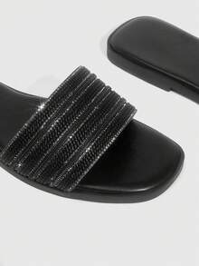 CUCCOO SZL Women's Summer Casual Flat Sandals With Zipper And Rhinestone Design, Non-Slip Beach Slippers - Black - View 5