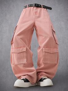 Manfinity Denimwave Men's Casual Loose Flap Pocket Cargo Denim Jeans - Pink - View 3
