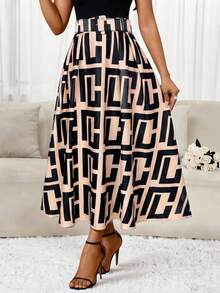 SHEIN Lady Chân váy chữ A in họa tiết toàn thân, kiểu dáng thanh lịch, thường ngày dành cho nữ, thích hợp cho mùa hè. - Nhiều màu - Xem 3