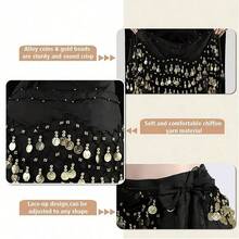 1/4件波西米亚流苏腰带，粉色肚皮舞裙，亮片臀巾，舞蹈服腰链，适合日常穿着 - 粉色 - 查看 7