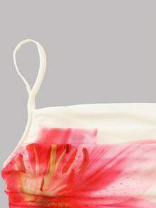 SHEIN 少女针织网眼印花褶皱紧身吊带裙 - 白色 - 查看 4