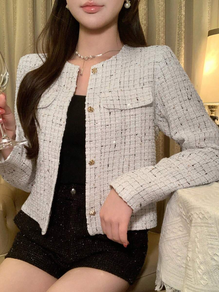 DAZY Women's Plaid Long Sleeve Single-Breasted Elegant Thin Blazer Jacket - Multicolor - View 1