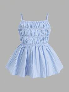 SHEIN Tween Girls' Casual Sleeveless Ruffle Hem Crop Top And Pants Set - Baby Blue - View 6