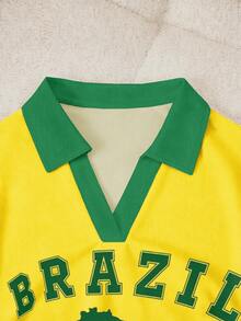 Rovax Women's Casual Letter Print Short Sleeve Top, Summer - Green - View 5