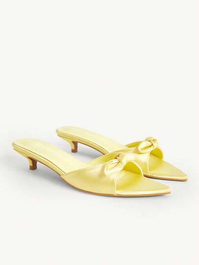 CUCCOO CHICEST Women's Pointed Toe Bow Decor Elegant Stiletto Slide Sandals Valentine's Day Elegant Shoes Wedding Shoes