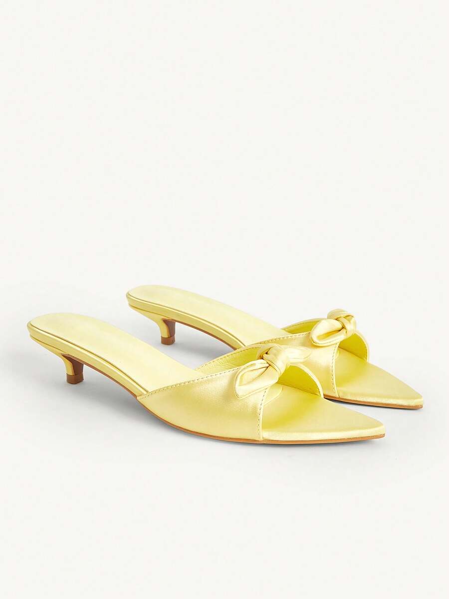 CUCCOO CHICEST 女士尖头蝴蝶结装饰优雅细高跟凉鞋 - 黃色 - 查看 1