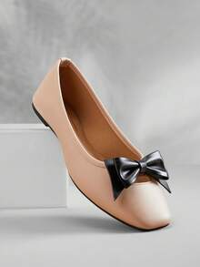 SHUZIA Women's Casual Elegant Comfortable Bowtie Ballet Flats - Beige - View 5
