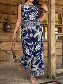 SHEIN LUNE Conjunto informal de top y pantalones de talla grande - Azul Marino - Ver 2
