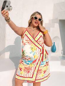 Vivid Eden Plus Size Contrast Color Print Camisole Dress - Multicolor - View 4