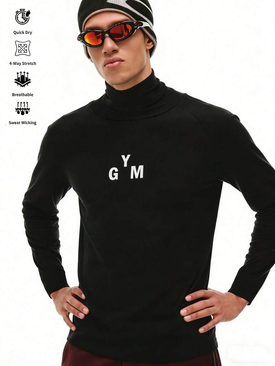 Acti Log Men's Casual Comfortable Quick-Dry Turtleneck Sports T-Shirt - Dark Grey - View 1