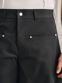 SWAVVY 男士纯色口袋休闲宽松阔腿裤 - 黑色 - 查看 2