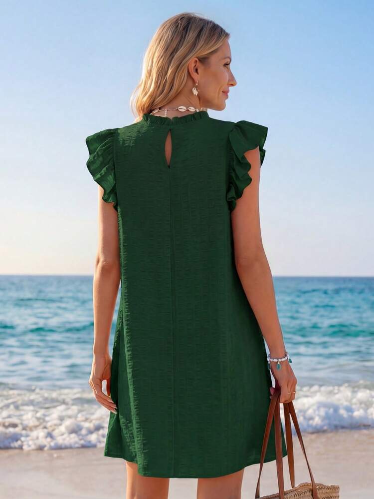 Women's Elegant Dress With Ruffle Hem Decoration Green Dress