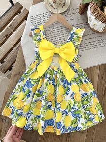 LMoss Kids Young Girl Chiffon Ditsy Floral Square Collar Ruffle Hem Casual Dress - Multicolor - View 5