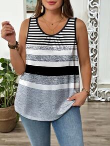 EMERY ROSE Áo tank top không tay in họa tiết sọc, áo tank top cỡ lớn dành cho nữ, áo tank top nữ mùa hè, áo tank top nữ thường ngày, áo tank top kẻ sọc, áo tank top không tay, áo tank top nữ thường ngày. - Nhiều màu - Xem 3