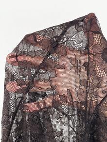 SHEIN EZwear Western Style Mesh Mini Dress For Women, New Spring/Summer Collection Cowgirl Dress Women Cowgirl Outfit Sexy Brown Dress See Through Dress Dark Brown Dress Brown Lace Dress Western Dress Brown Sheer Dress Brown Western Dress Cow Girl Dress - Brown - View 3