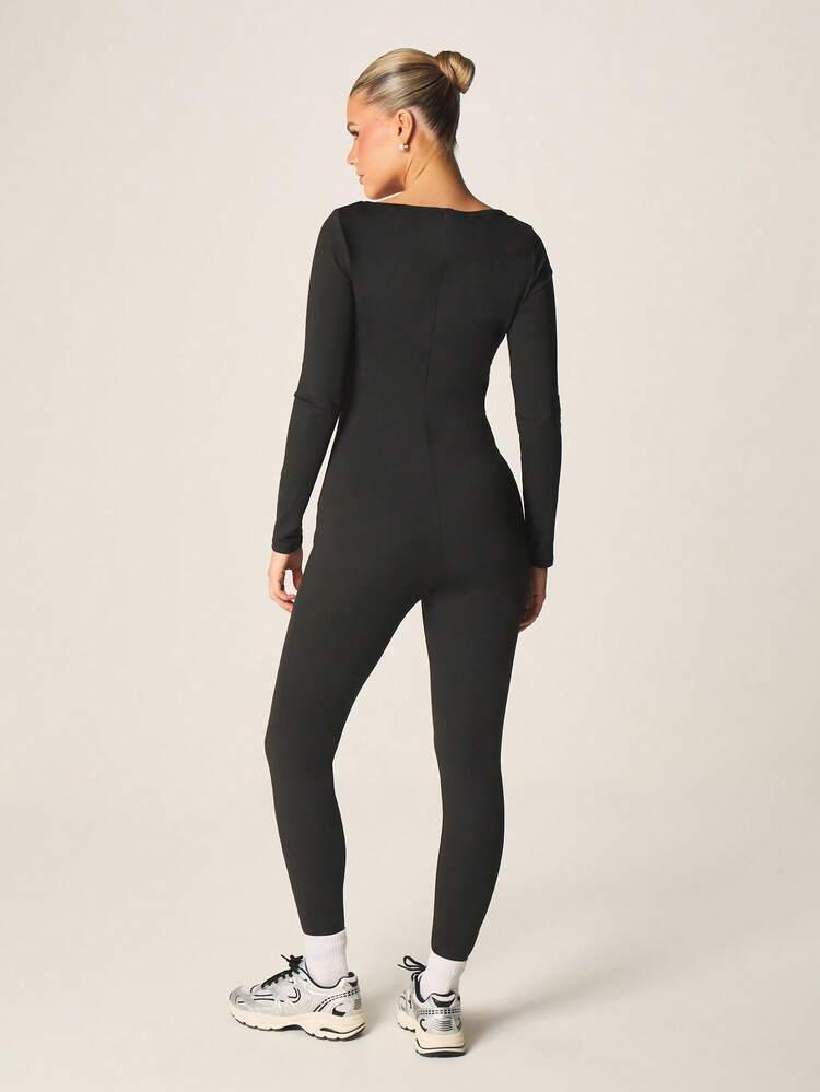 MISSGUIDED Long Sleeve Scoop Neck Full Body Unitard Bodysuit For Layering And Casual Wear