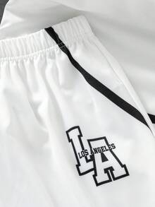 Sparklyn Teenage Girls' Retro LA Letter Print Polo Collar Knit T-Shirt & Shorts Set,Black And White Athletic Summer Back-To-School Graduation Casual Loose Top - White - View 5