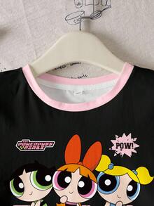 THE POWERPUFF GIRLS X SHEIN 女童（小号）极简印花圆领短袖T恤 - 白色 - 查看 5