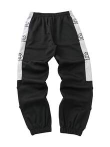 Manfinity Hypemode Men's Letter & Smiling Face Print Drawstring Waist Knit Jogger Pants - Black - View 4