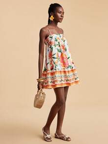 Travachic Floral Print Cami Dress, Casual Vacation Style, Spring To Summer, Valentine's Day, Carnival Costume, Elegant Dresses For Party, Beach Outfits, Wedding Guest Dresses, Summer Vacation Outfits,  Floral Dress, Casual Dress - Multicolor - View 3